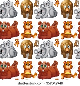 Seamless grizzly bears and cubs illustration