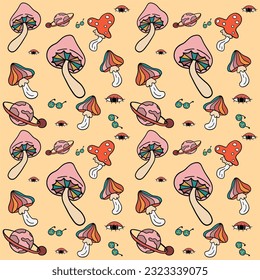 Seamless groovy hand drawn pattern