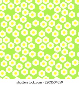 Seamless groovy pattern. Seamless vector white flowers on green background in y2k style. Retro 70's pattern for printing on fabric or paper. 