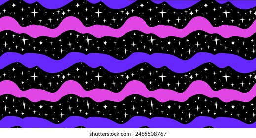 Seamless groovy wavy pattern with stars.