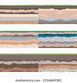 Cruces de tierra sin soldadura, capas bajo la tierra texturas subterráneas fijadas. ilustraciones vectoriales