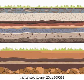 Cruces de tierra sin soldadura, capas bajo la tierra texturas subterráneas fijadas. ilustraciones vectoriales