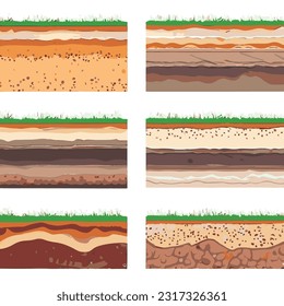 Cruces de tierra sin soldadura, capas bajo la tierra texturas subterráneas fijadas. ilustraciones vectoriales