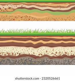 Seamless ground cross sections,layers under earth underground textures set. vector illustrations