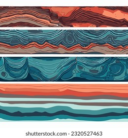 Seamless ground cross sections,layers under earth underground textures set. vector illustrations