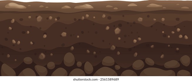 Seamless ground layers showing different textures of soil and rocks underground, useful for illustrating the composition of terrain for educational purposes