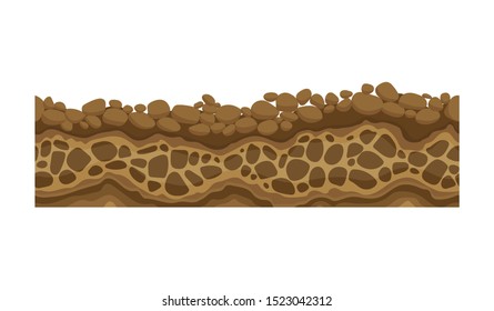 Seamless ground, soil and land vector image for UI games. Surface of ground, stone illustration.
