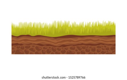 Seamless ground, soil and land vector image for UI games. Surface of ground, stone grass illustration.