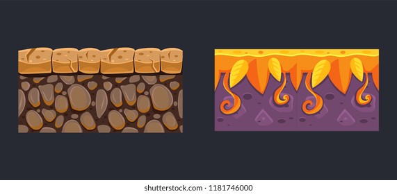 Seamless ground textures, game user interface element for video computer games vector Illustration