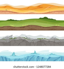 Seamless Grounded Surface. Parallax Desert Sand Grass Water Ground Vector Environment For 2d Cartoon Games