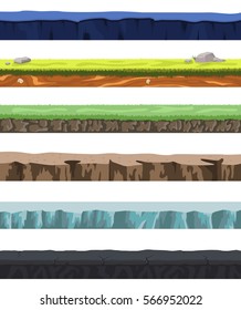 Seamless grounds set with different types of soil and land for ui game design vector illustration