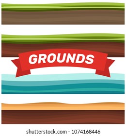 Seamless grounds, soil and grass for ui game illustration of a set of various seamless grounds. Ground grass game vector