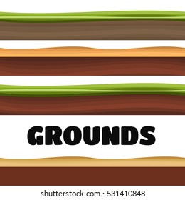 Seamless Grounds, Soil And Grass For Ui Game Illustration of a set of various seamless grounds, soils and land foreground area