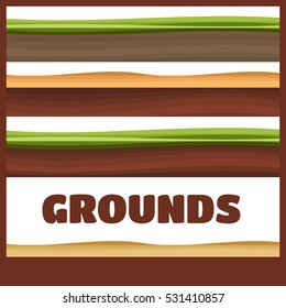 Seamless Grounds, Soil And Grass For Ui Game Illustration of a set of various seamless grounds, soils and land foreground area