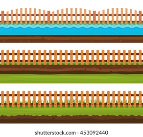 Seamless grounds soils and land, grass, surface water. Rural garden landscape.
