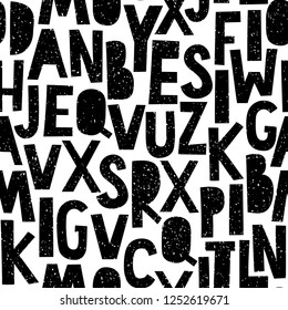 Seamless grunge background - hand drawn alphabet. Vector pattern.