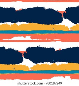 Seamless Grunge Background with Stripes. Abstract Texture with Horizontal Brush Srokes.  Scribbled Grunge Rapport for Swimwear, Chintz, Textile. Trendy Vector Background with Stripes.