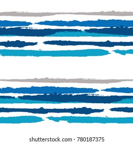 Seamless Grunge Background with Stripes. Abstract Texture with Horizontal Brush Srokes.  Scribbled Grunge Pattern for Swimwear, Linen, Textile. Rustic Vector Background with Stripes.