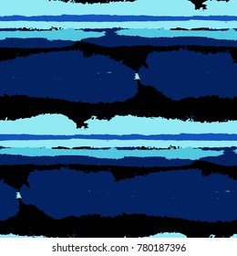 Seamless Grunge Background with Stripes. Abstract Texture with Horizontal Dry Brush Srokes.  Scribbled Grunge Motif for Swimwear, Linen, Fabric. Retro Vector Background.