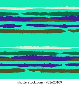 Seamless Grunge Background with Stripes. Abstract Texture with Horizontal Dry Brush Srokes.  Scribbled Grunge Rapport for Swimwear, Fabric, Sportswear. Trendy Vector Background.