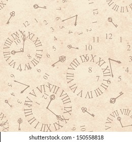Seamless grunge  background with vintage clock face
