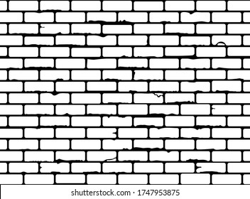 Seamless grunge brick wall texture. Realistic black and white brickwall background. Pattern for design. Vector illustration