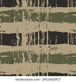 Seamless Grunge Camo Overlay Old Splatter Effect. Dark Repetitive Retro Dark Paper, Seamless Template. Green Grunge Continuous Distressed Aged Decay Scratches. 