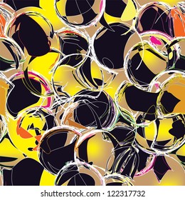 Seamless grunge circle pattern in black and yellow colors