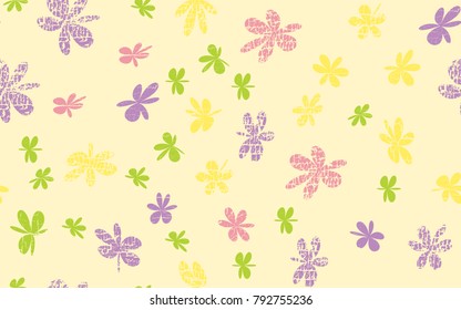 Seamless Grunge Daisy Flower Abstract Vector Background, Grunge Brush Strokes, Art Abstract Pattern Background, Old Grunge Graphics Style