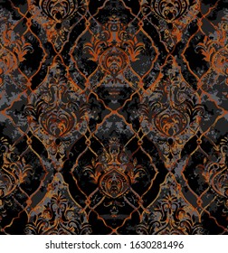 Seamless Grunge Damask Pattern Detailed Vector Work Tile Style Moroccan Color Concept