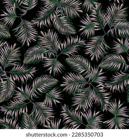 SEAMLESS GRUNGE DISTRESSED HAND PAINTED FERN PALM TREE TROPICAL LEAF FROND HAWAIIAN ISLAND RESORT FLORAL PATTERN SWATCH