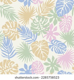 SEAMLESS GRUNGE DISTRESSED HAND PAINTED FERN PALM FLORAL PATTERN SWATCH