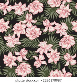 SEAMLESS GRUNGE DISTRESSED HAND PAINTED TROPICAL FLOWER FLORAL EXOTIC JUNGLE HOLIDAY VACATION HAWAIIAN PATTERN SWATCH