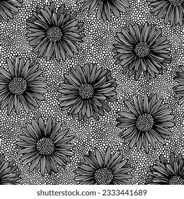 SEAMLESS GRUNGE DISTRESSED HAND PAINTED DRAWN FLORAL FLOWER DAISY PAINTED BRUSH STROKE MODERN CONTEMPORARY TEXTURE PATTERN SWATCH