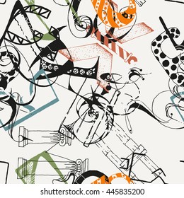 Seamless grunge doodle background. Hand drawn abstract letters. Vector background.
