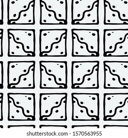 Seamless grunge doodle modern pattern. Geometry square fabric sample. Abstract vector illustration