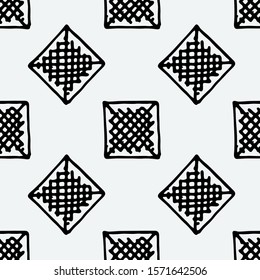 Seamless grunge doodle modern pattern. Geometry square fabric sample. Abstract vector illustration
