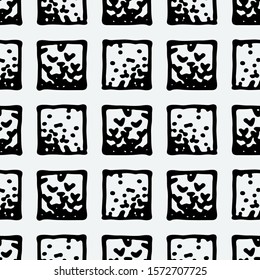 Seamless grunge doodle modern pattern. Geometry square fabric sample. Abstract vector illustration