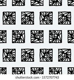 Seamless grunge doodle modern pattern. Geometry square fabric sample. Abstract vector illustration