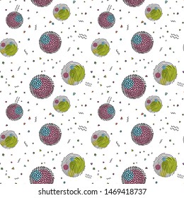 Seamless grunge dots modern pattern. Geometry circle fabric sample. Abstract vector illustration