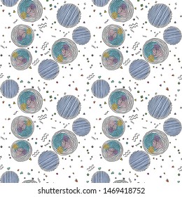 Seamless grunge dots modern pattern. Geometry circle fabric sample. Abstract vector illustration
