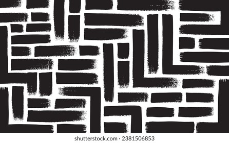 Seamless Grunge fabric vector texture. Hand drawn decorative seamless pattern with bold brush strokes. Black paint brush strokes seamless pattern.