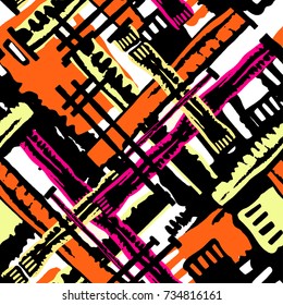 Seamless grunge geometric modern pattern.Hand drawn ink artistic trendy sport fashion background. Expressive ornament for textile,wrapping, decoration,apparel