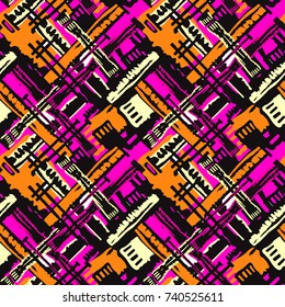 Seamless grunge geometric modern pattern.Hand drawn ink artistic trendy sport fashion background. Expressive ornament for textile,wrapping, decoration,apparel