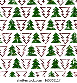 Seamless grunge green and red christmas tree texture background 