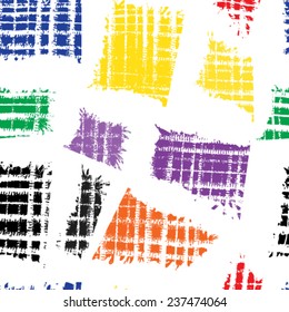 Seamless grunge grid colorful texture. Vector ink grunge brush