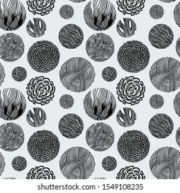 Seamless grunge halftone drawing texture. Random circle doodle pattern. Vector illustration