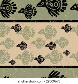 Seamless grunge Mexican pattern with birds