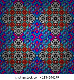 Seamless grunge micro vector print. Geometric abstract mosaic seamless pattern with tiles and simple shapes in gray, pink and blue colors for fashion. Abstract dynamic retro tiles background.