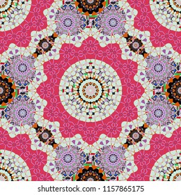 Seamless grunge micro vector print. Geometric abstract mosaic seamless pattern with tiles and simple shapes in pink, gray and purple colors for fashion. Abstract dynamic retro tiles background.